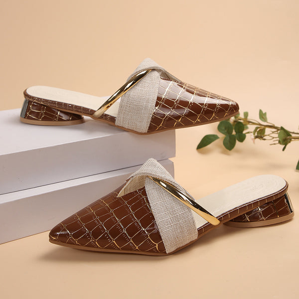 Womens Pointed-Toe Low-Heel Slippers For Outdoors Sexy Chic