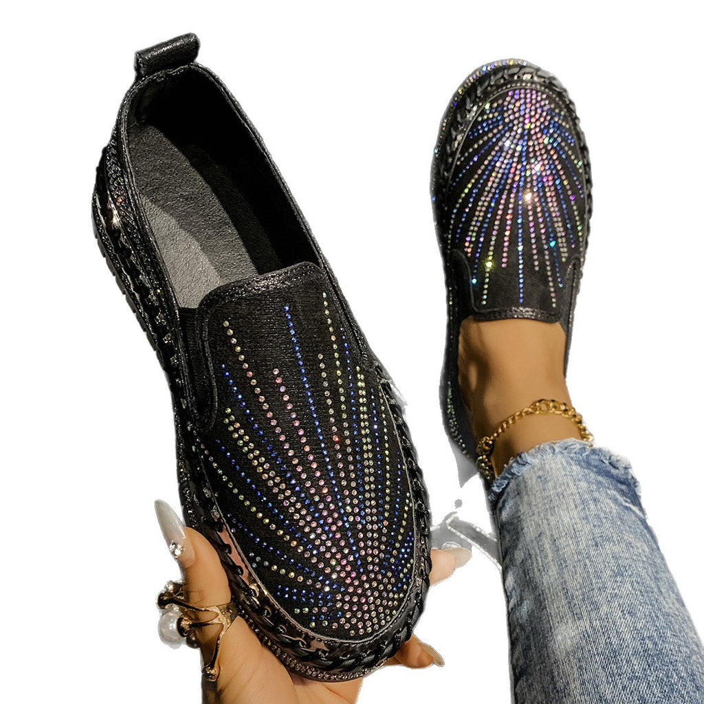 Womens Casual Low-cut Rhinestone Loafers For Cross-border Wear