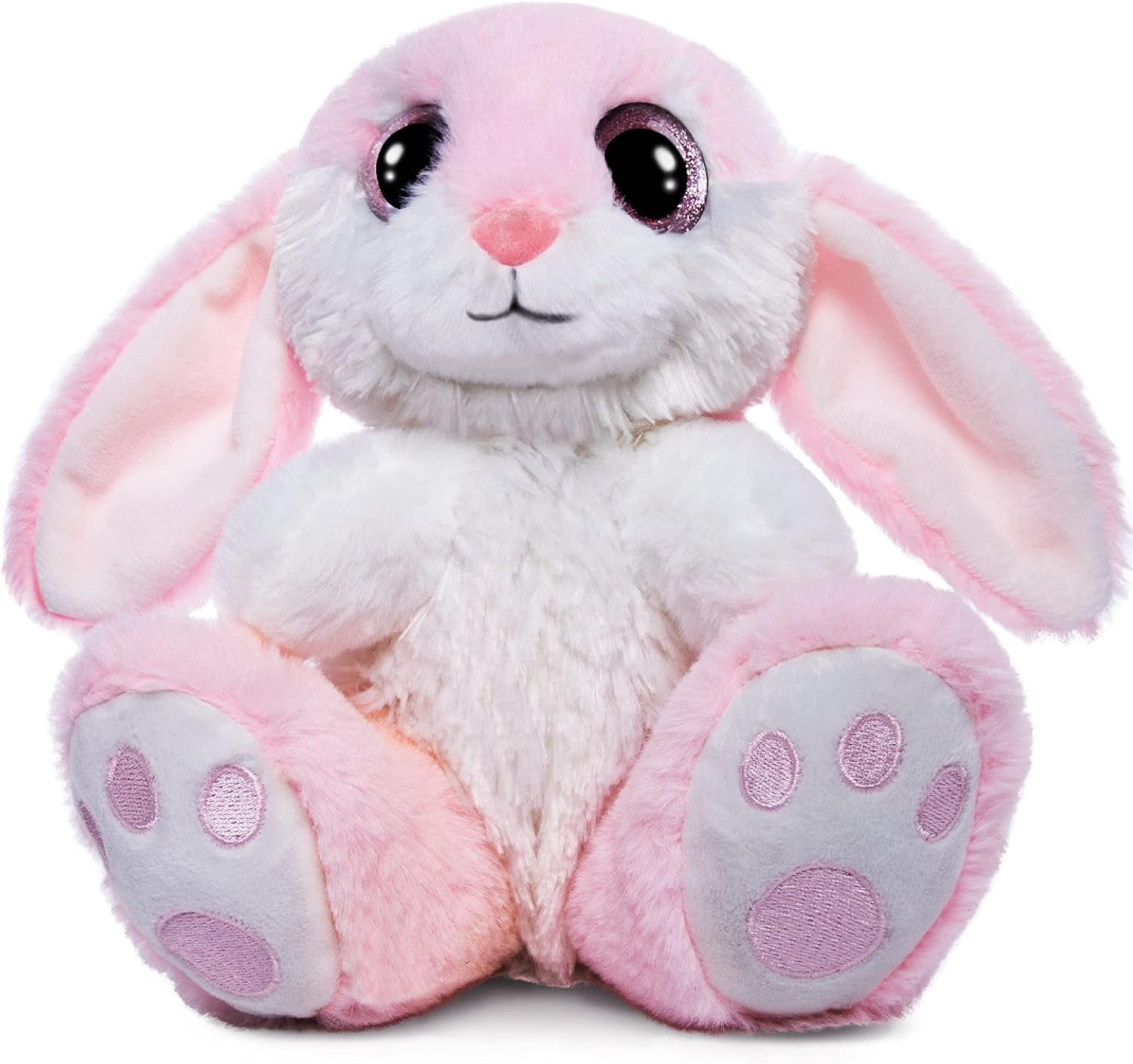 8.5" Bunny Stuffed Animal, 2 Sitting Bunny with Flappy Ears Plush Bunny Cute Stuffed Rabbit Plush Toy, Companion Easter Gift for Boys Girls Babies Kids (Pink+Grey)