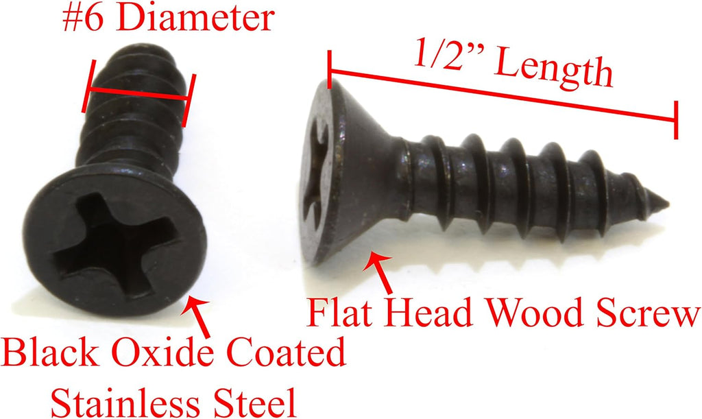 Black Oxide Coated Stainless Screw - Flat Head Phillips Wood Screws - Small Screw Hardware Suitable for Cabinet - Corrosion-Resistant Fasteners (25 Pack of 6 X 1/2)