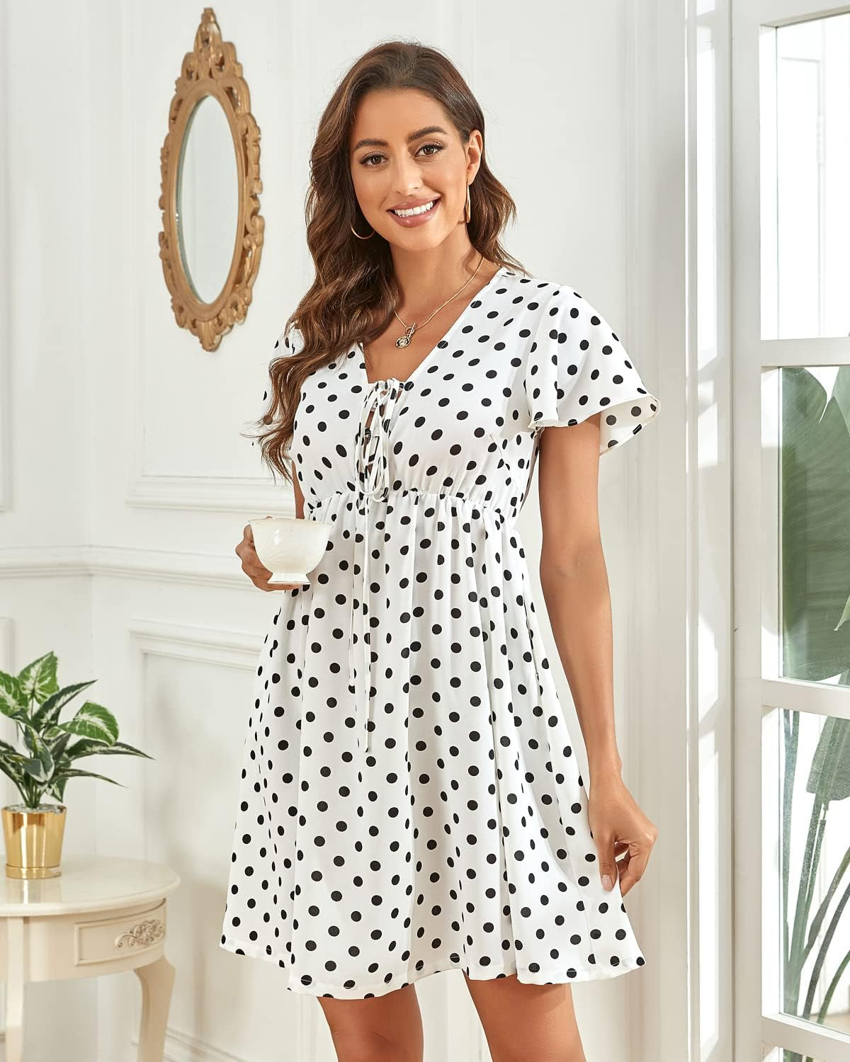 Women'S Summer Smocked Midi Dress Ditsy Floral Print Casual a Line Square Neck Short Puff Sleeve Dress