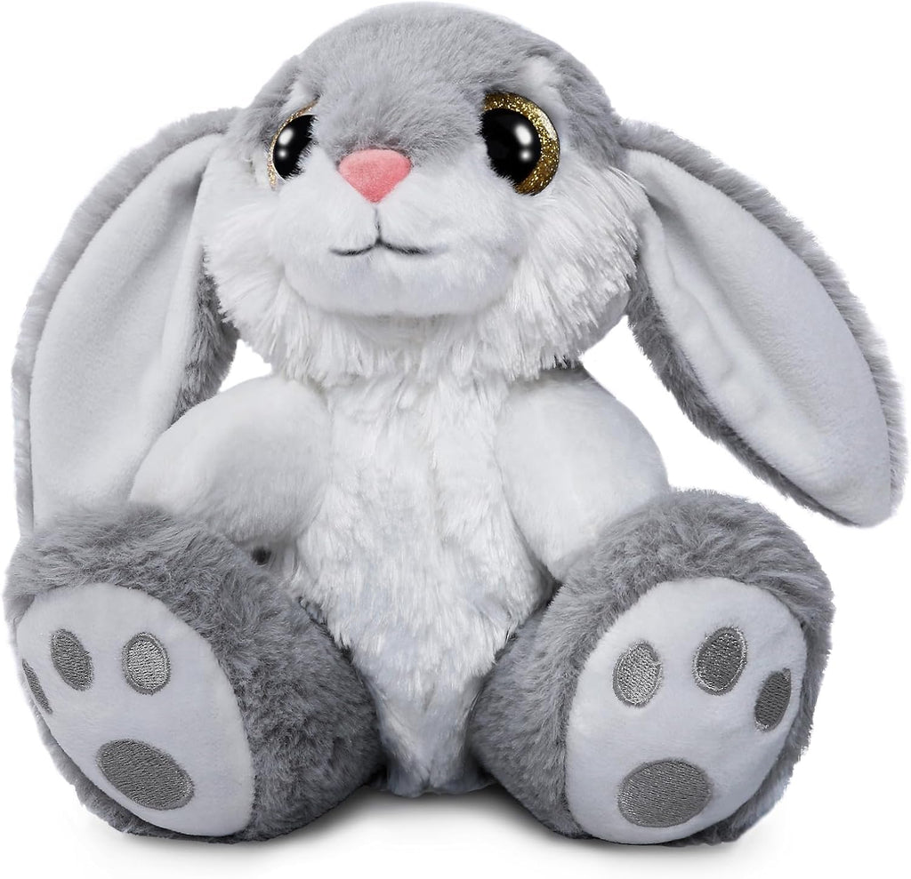 8.5" Bunny Stuffed Animal, 2 Sitting Bunny with Flappy Ears Plush Bunny Cute Stuffed Rabbit Plush Toy, Companion Easter Gift for Boys Girls Babies Kids (Pink+Grey)