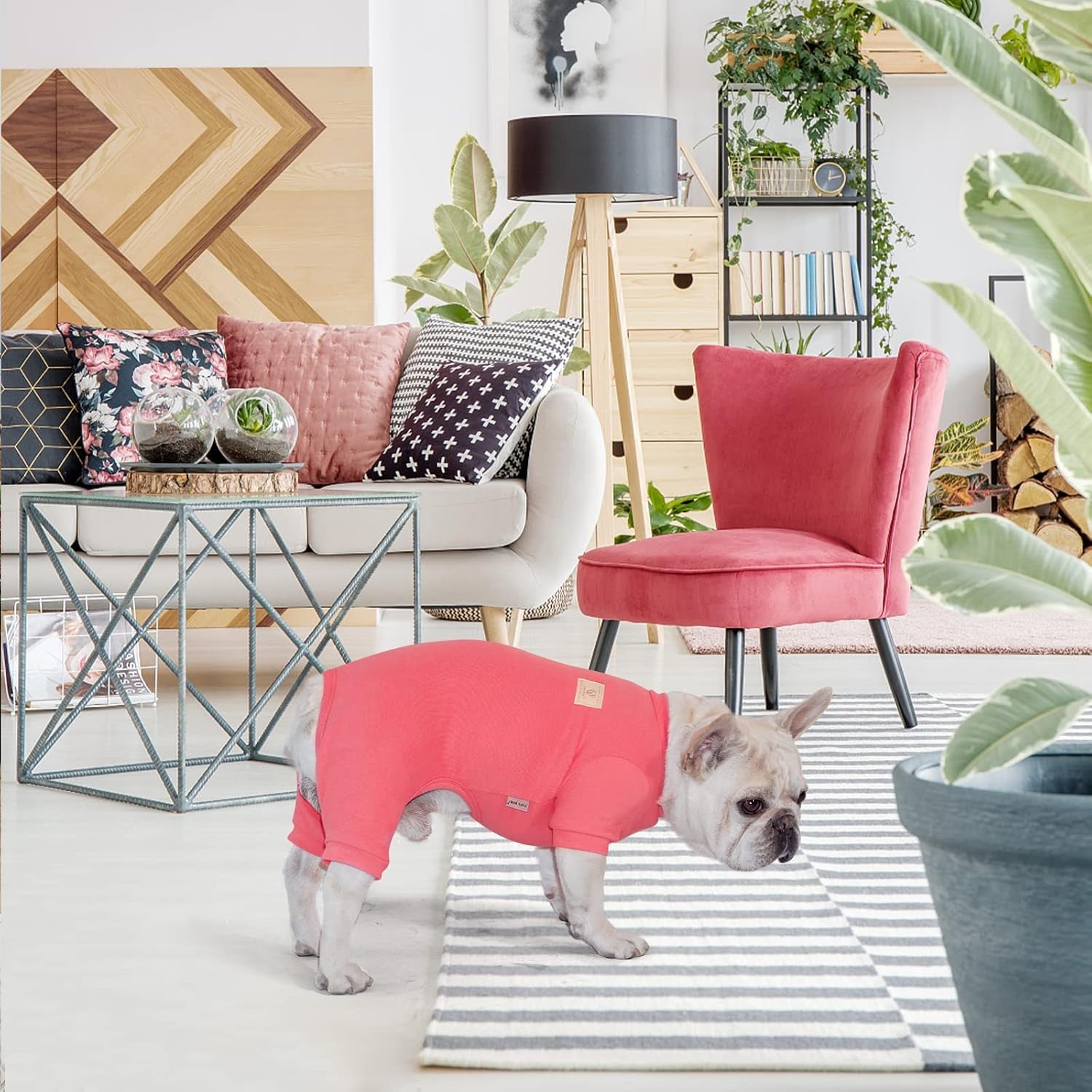 Dog Pajamas, 4 Legged Dog Pajamas, Dogs Jumpsuits with Thermal, Cotton Pet Clothes for Small Medium Dogs (Pink, L)