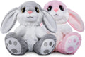 8.5" Bunny Stuffed Animal, 2 Sitting Bunny with Flappy Ears Plush Bunny Cute Stuffed Rabbit Plush Toy, Companion Easter Gift for Boys Girls Babies Kids (Pink+Grey)