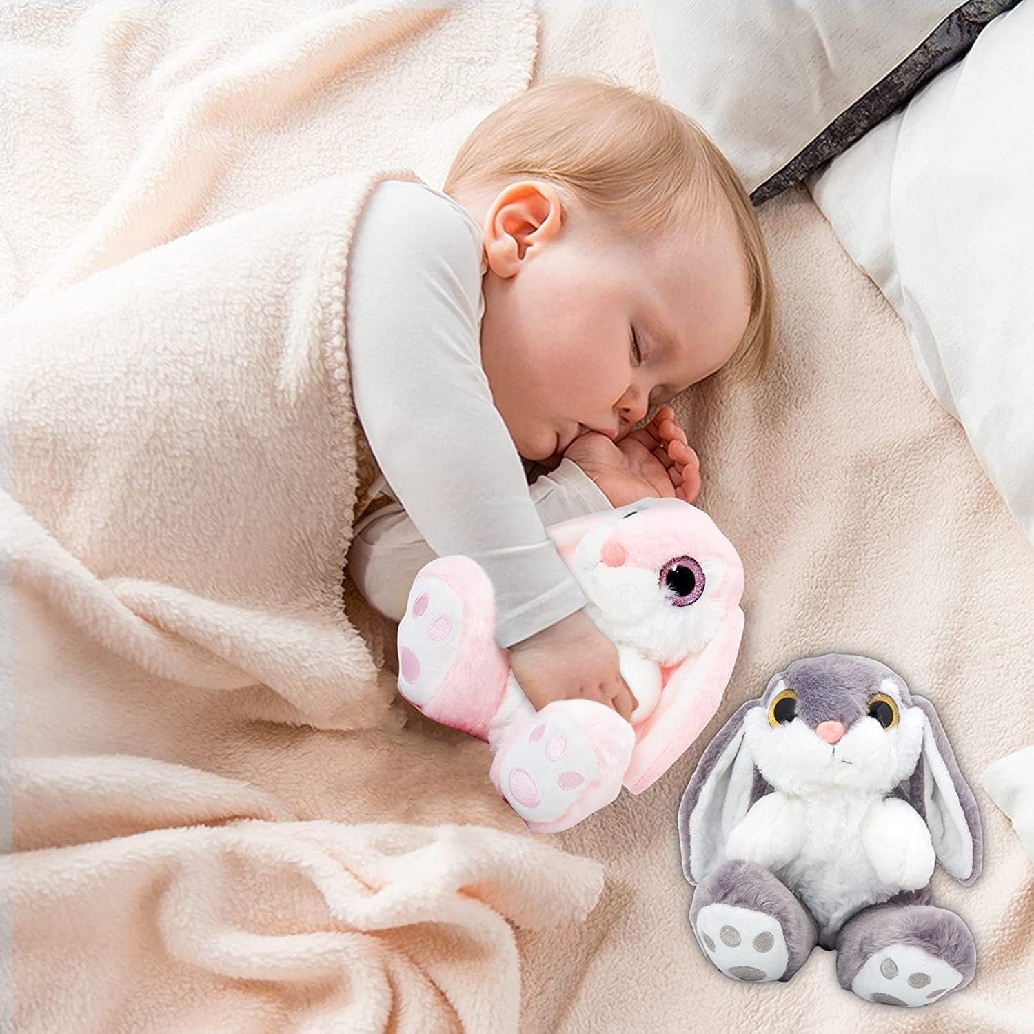 8.5" Bunny Stuffed Animal, 2 Sitting Bunny with Flappy Ears Plush Bunny Cute Stuffed Rabbit Plush Toy, Companion Easter Gift for Boys Girls Babies Kids (Pink+Grey)