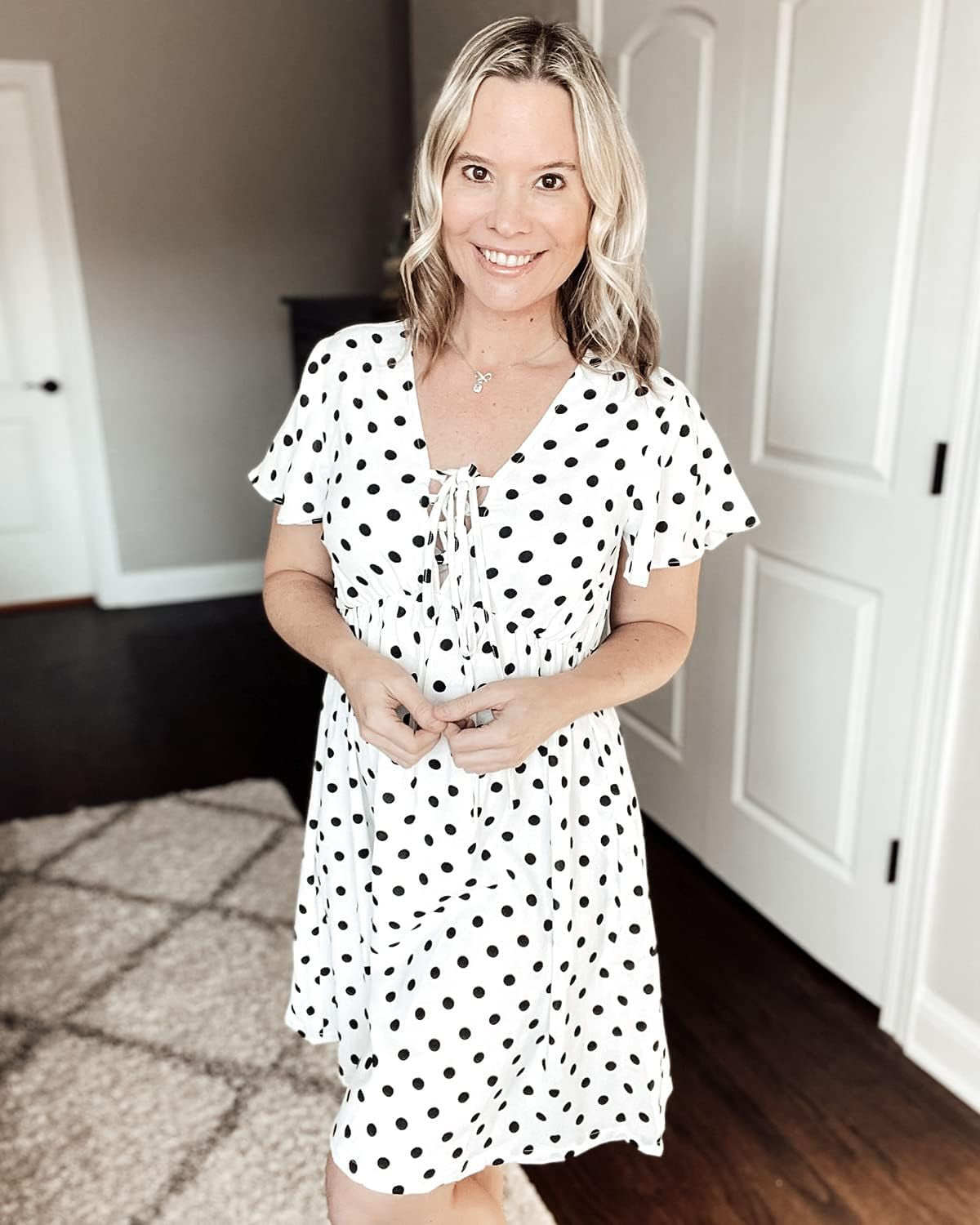 Women'S Summer Smocked Midi Dress Ditsy Floral Print Casual a Line Square Neck Short Puff Sleeve Dress