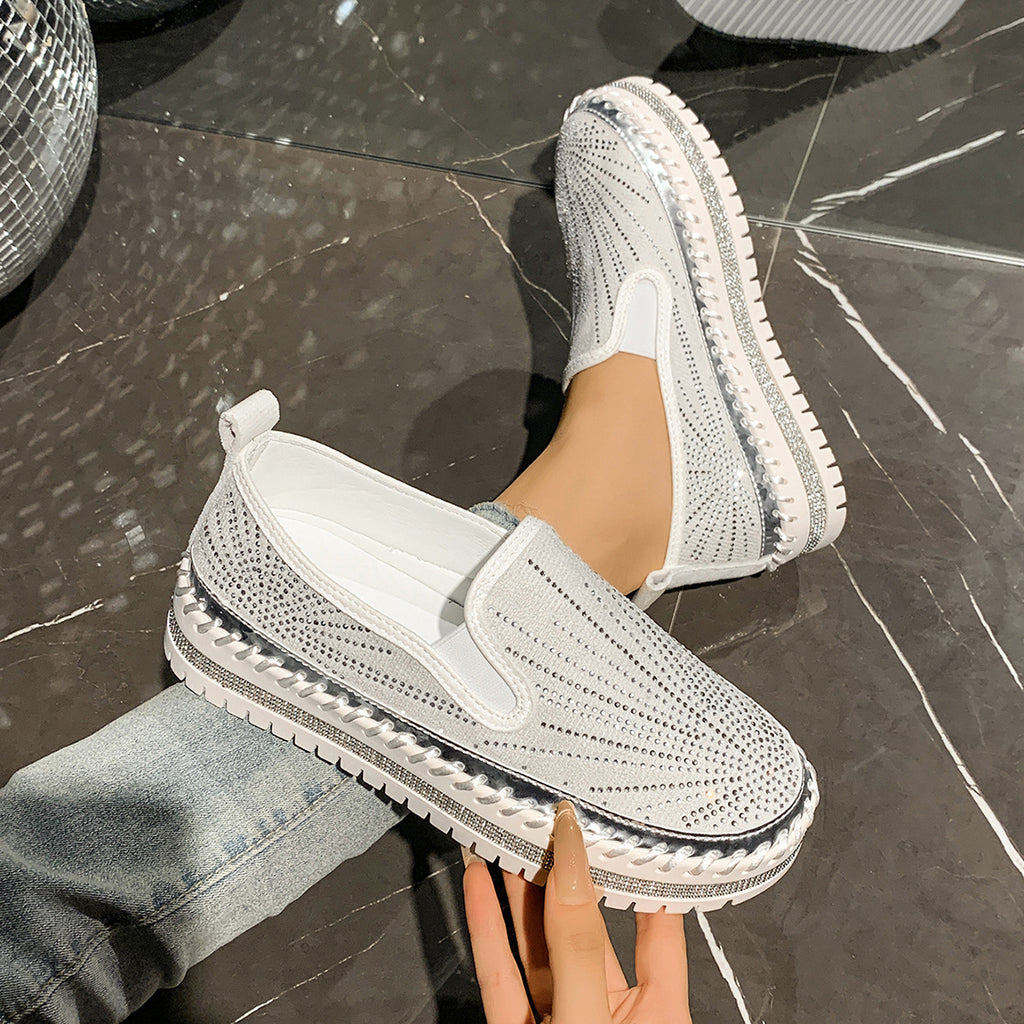 Womens Casual Low-cut Rhinestone Loafers For Cross-border Wear