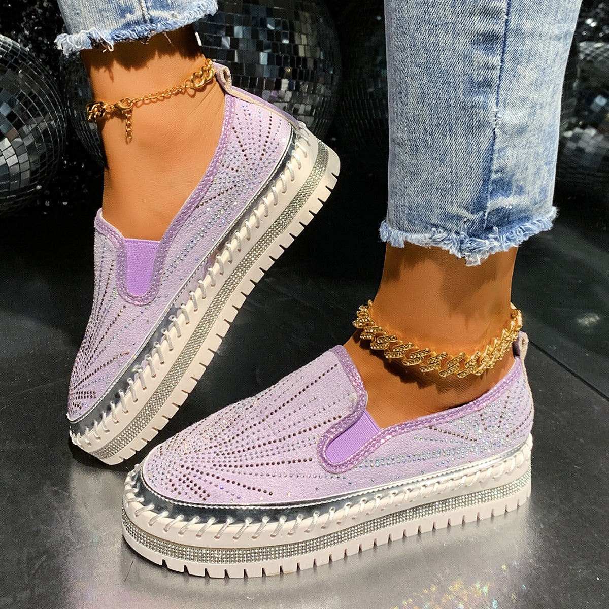 Womens Casual Low-cut Rhinestone Loafers For Cross-border Wear