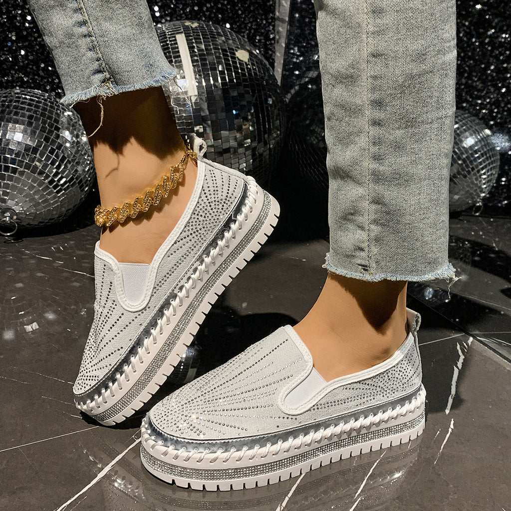 Womens Casual Low-cut Rhinestone Loafers For Cross-border Wear