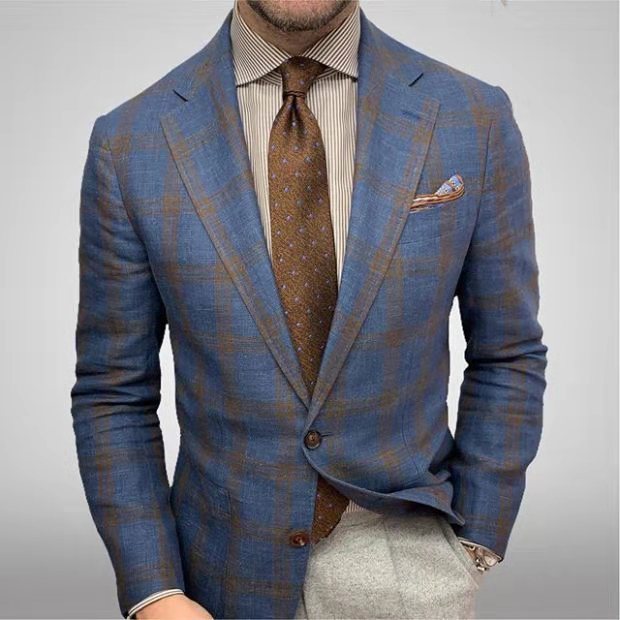 Mens Plaid Business Suit Jacket